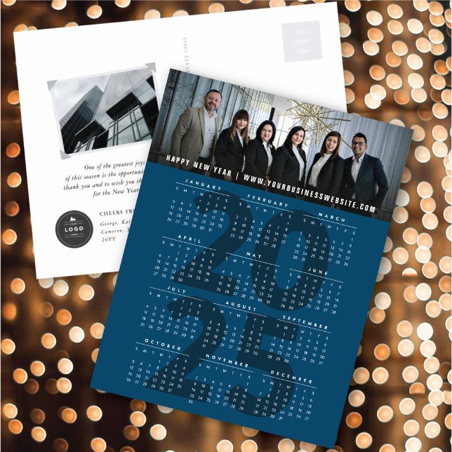 Cartão Postal De Festividades Caixa de Fotos do Ano Novo do Calendário Minimalis (Modern Minimalist 2025 Calendar New Year Photo Holiday Postcard @ fat_fa_tin)