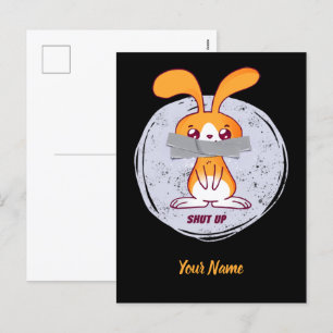 Cartão Postal De Festividades Cala-Te, Coelho Engraçado, Design de BD Sarcástico