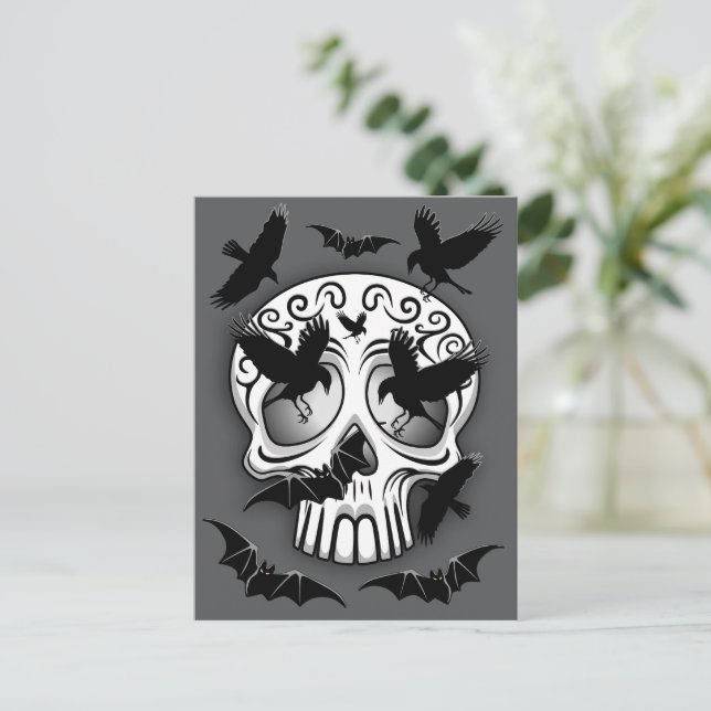 Cartão Postal De Festividades Calaveras Decorativas do Halloween (Em pé/Frente)