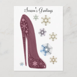 Cartão Postal De Festividades Calçados de Natal Stiletto e Arte com Flocos de Ne