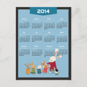 Cartão Postal De Festividades Calendário 2014 - Feliz Ano Novo Coelho Família Co