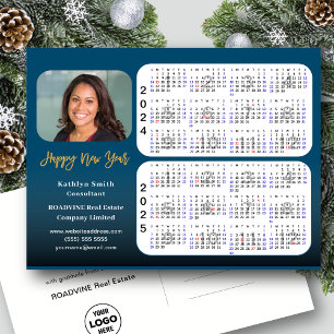 Cartão Postal De Festividades Calendário 2024 2025 Foto Dourada de negócios mode