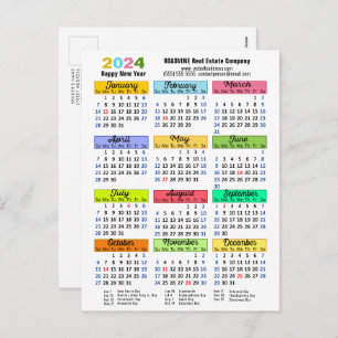 Cartão Postal De Festividades Calendário 2024 Moderno ano novo Colorido