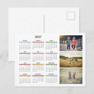 Cartão Postal De Festividades calendário 2027 3 fotos simples anual moderno