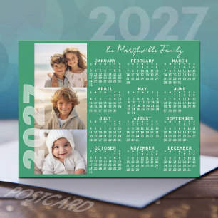 Cartão Postal De Festividades Calendário 2027 3 Fotos Verde Básico Minimalista