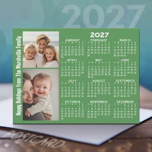 Cartão Postal De Festividades Calendário 2027 com 2 Colagem de Fotos - Verde