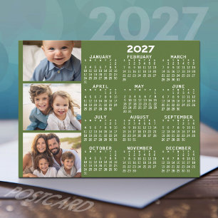 Cartão Postal De Festividades Calendário 2027 com 3 Colagens de Fotos - verde
