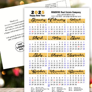 Cartão Postal De Festividades Calendário Comercial 2025 Script Preto Moderno Sim
