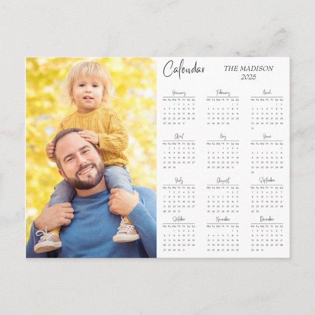 Cartão Postal De Festividades Calendário de 12 Meses de Fotografia Personalizada (Frente)
