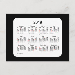 Cartão Postal De Festividades Calendário de Férias Preto Mini 2019 por Janz
