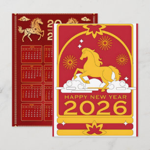 Cartão Postal De Festividades Calendário de Parede Chinês do Ano do Cavalo 2026