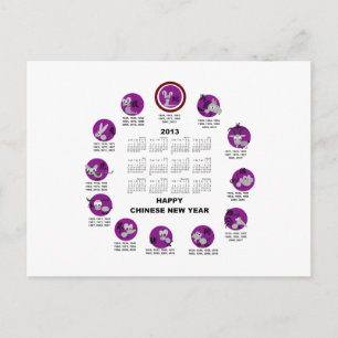 Cartão Postal De Festividades Calendário do Feliz ano novo Zodiac Chinês 2013