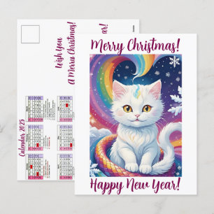 Cartão Postal De Festividades Calendário Gato de Natal Bonito 2025 Personalizado