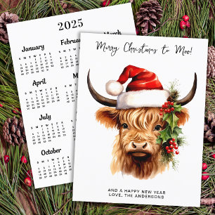 Cartão Postal De Festividades Calendário Highland Cow 2025 Cartão de Natal Feliz