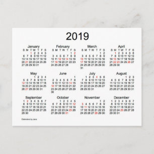 Cartão Postal De Festividades Calendário Mini 2019 com Feriados