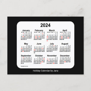 Cartão Postal De Festividades Calendário Mini Feriado Preto 2024 por Janz