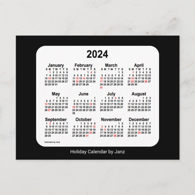Cartão Postal De Festividades Calendário Mini Feriado Preto 2024 por Janz (Frente)