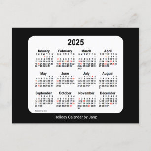 Cartão Postal De Festividades Calendário Mini Feriado Preto 2025 por Janz