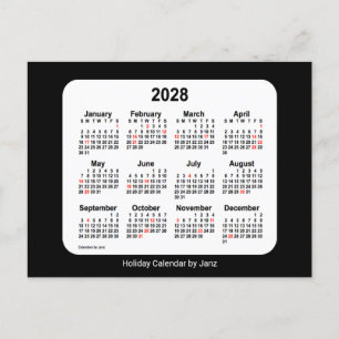 Cartão Postal De Festividades Calendário Mini Feriado Preto 2028 por Janz