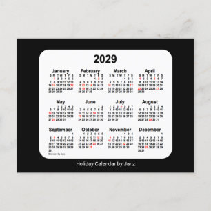 Cartão Postal De Festividades Calendário Mini Feriado Preto 2029 por Janz