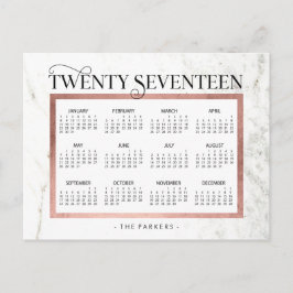 Cartão Postal De Festividades Calendário Modern Marble e Faux Rosa Dourado 2017