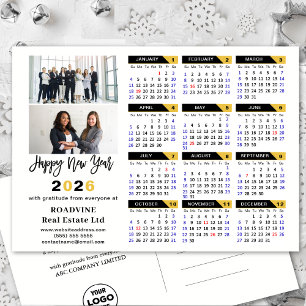 Cartão Postal De Festividades Calendário moderno 2025 Dourado Black Business 2 F
