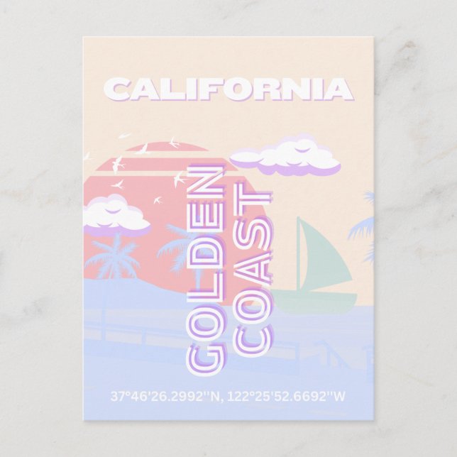 Cartão Postal De Festividades California, Beach, Viagem Art, Preppy, Pastel (Frente)