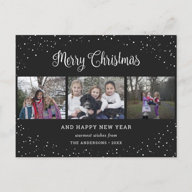 Cartão Postal De Festividades Caligrafia de Colagem de Fotografias Preta 3 (Frente)