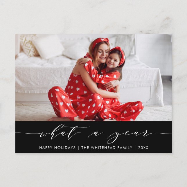 Cartão Postal De Festividades Caligrafia moderna Foto preta de ano (Frente)