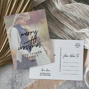 Cartão Postal De Festividades Caligrafia Whimsical Faded Photo Christmas