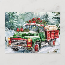 Cartão Postal De Festividades Caminhão de Carregando da Árvore de Natal