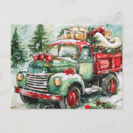 Cartão Postal De Festividades Caminhão de Carregando da Árvore de Natal