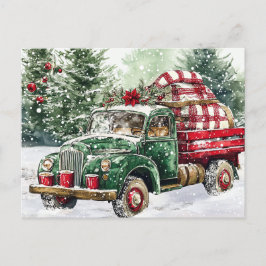 Cartão Postal De Festividades Caminhão de Carregando da Árvore de Natal