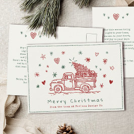 Cartão Postal De Festividades Caminhão de Natal Caprichoso Retro Vermelho e Verd