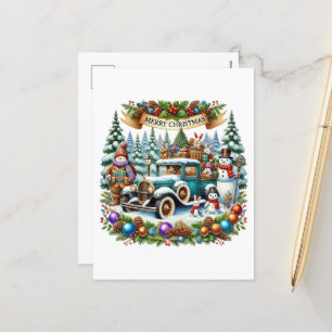 Cartão Postal De Festividades Caminhão de Natal Festivo Merry