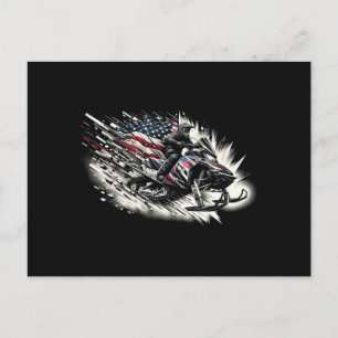 Cartão Postal De Festividades Caminhão de neve T Snowmobiling Bandeira da Liberd