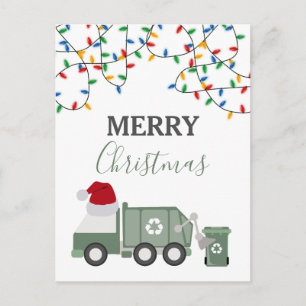 Cartão Postal De Festividades Caminhão de reciclagem de Natal com chapéu de Papa