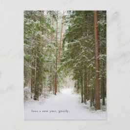 Cartão Postal De Festividades Caminho Mínimo da Floresta de Inverno, Ano Novo