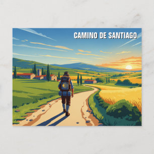 Cartão Postal De Festividades Camino de Santiago Hiker Sunset