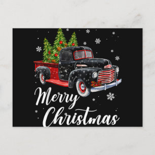 Cartão Postal De Festividades Camisa de Natal Vintage Árvore no Caminhão Vermelh