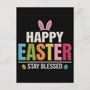 Cartão Postal De Festividades Camiseta Bunny Ovos de Páscoa Xadrez Leopardo