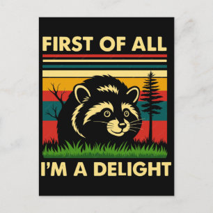 Cartão Postal De Festividades Camiseta de Guaxinim Encantador Primeiro de Tudo