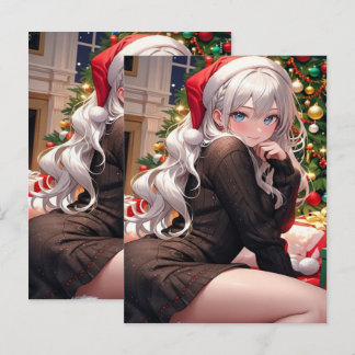 Cartão Postal De Festividades Camiseta de Natal com Personagens Femininos de Ani