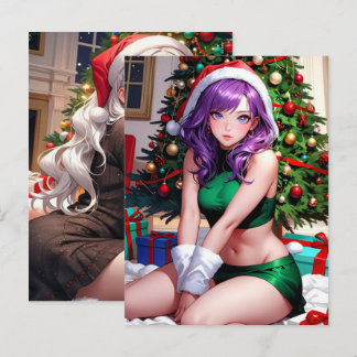 Cartão Postal De Festividades Camiseta de Natal com Personagens Femininos de Ani