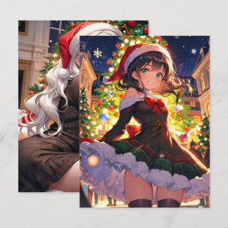 Cartão Postal De Festividades Camiseta de Natal com Personagens Femininos de Ani