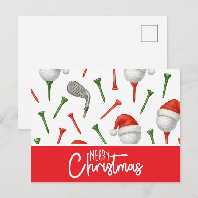 Cartão Postal De Festividades Camisetas Vermelhos e Verdes do Papai Noel de Golf (Frente/Verso)