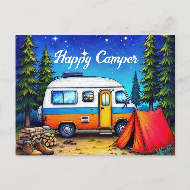 Cartão Postal De Festividades Campervan Watercolor Nature (Frente)