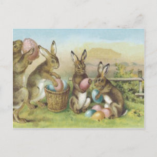 Cartão Postal De Festividades Campo De Ovos Pintados De Coelho Da Páscoa