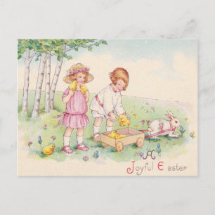 Cartão Postal De Festividades Campos de Pintinho de Páscoa de Crianças Vitoria