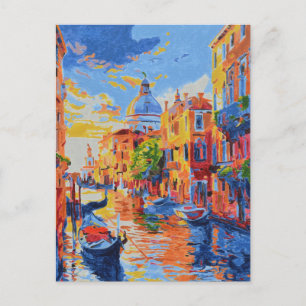 Cartão Postal De Festividades Canal de Veneza ao Pôr do Sol